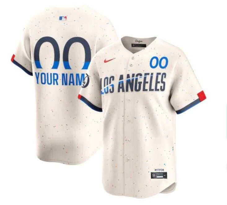 Mens Los Angeles Dodgers Active Player Custom Cream 2024 City Connect Limited Stitched Baseball Jersey